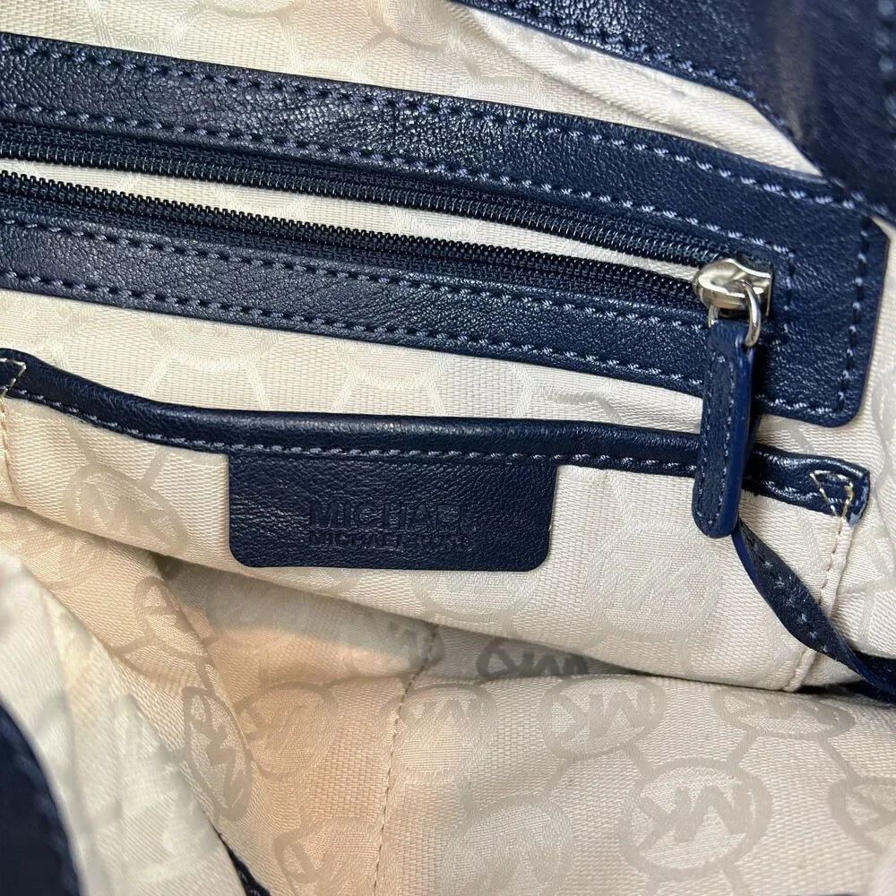 Michael Kors Hamilton East West Tote Shoulder Bag Navy Cream Leather Lock & Key